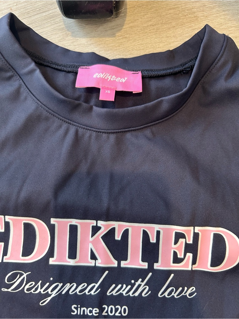 Edikted Navy Tee with Soft Pink Logo